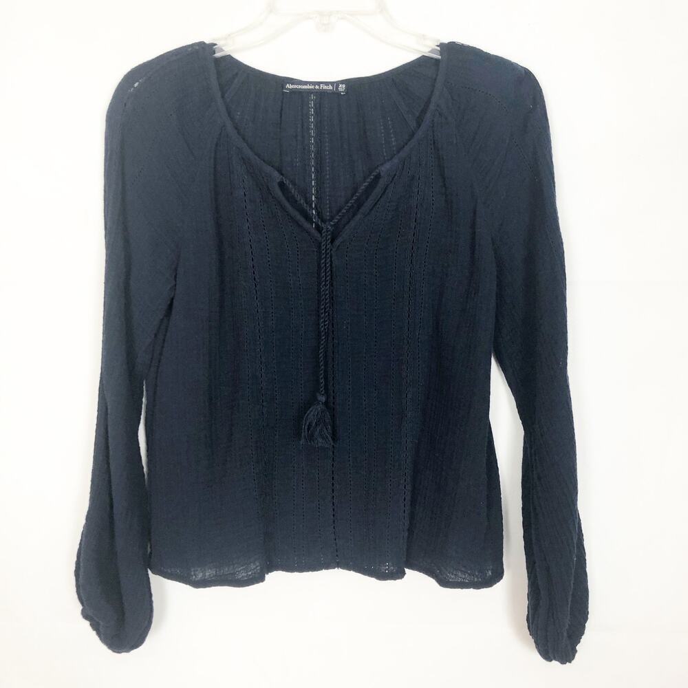 Abercrombie & Fitch Long Sleeve Blue Self Tie Top Size XS